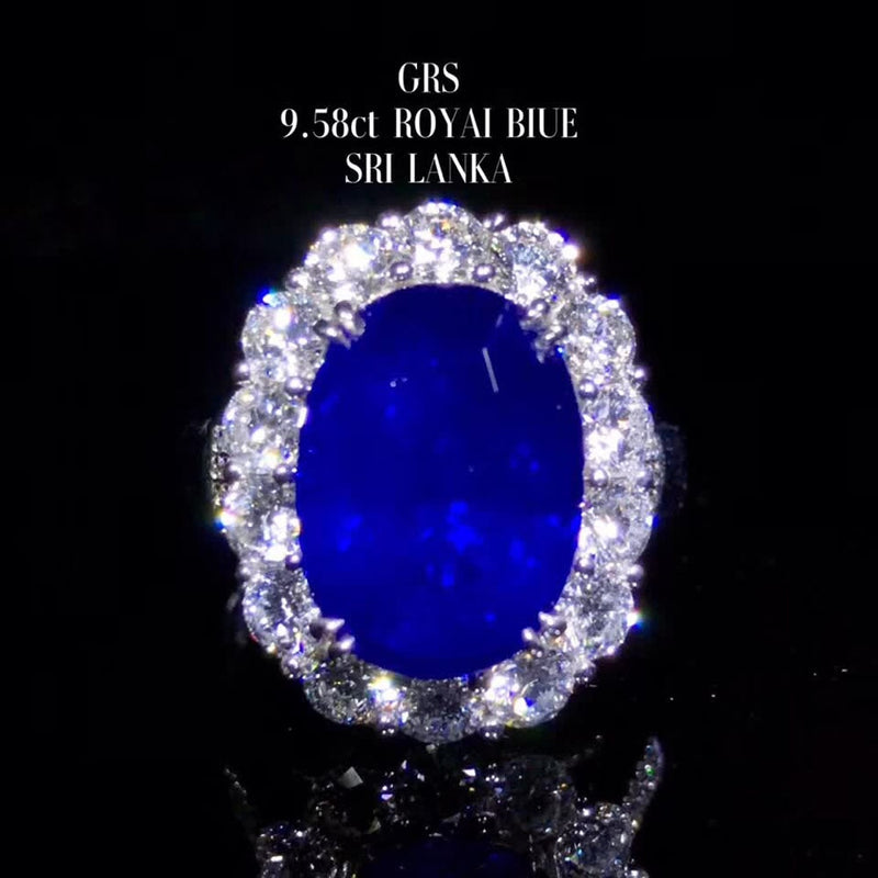 18k gold real diamond 9.58ct natural blue sapphire ring