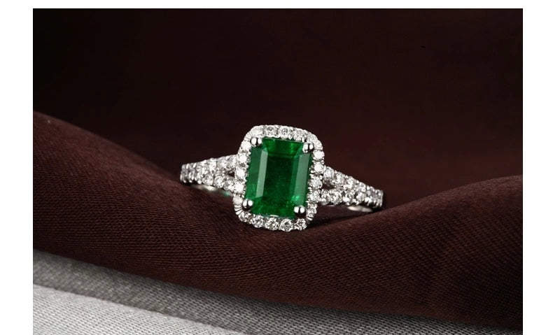 CaiMao 18KT 750 White Gold 1.5ct Natural Emerald 0.4ct Round Cut Diamond Ring