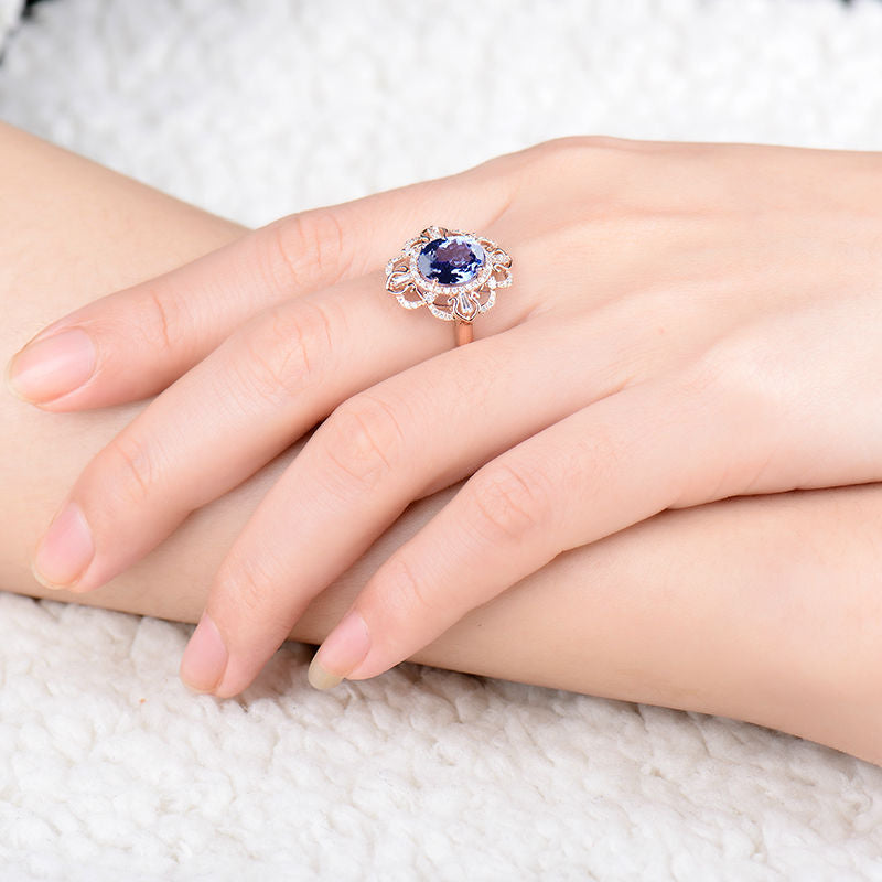 18K Rose Gold Tanzanite and Diamond Ring for Women