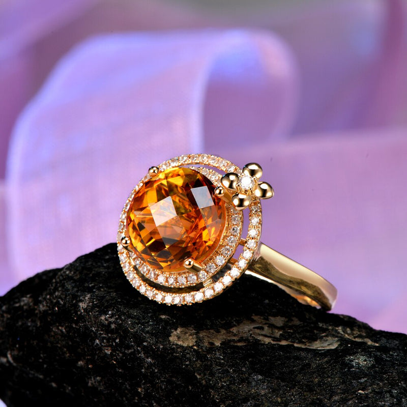 14k Yellow Gold 4.06ct Citrine, Diamond Engagement Ring for Women