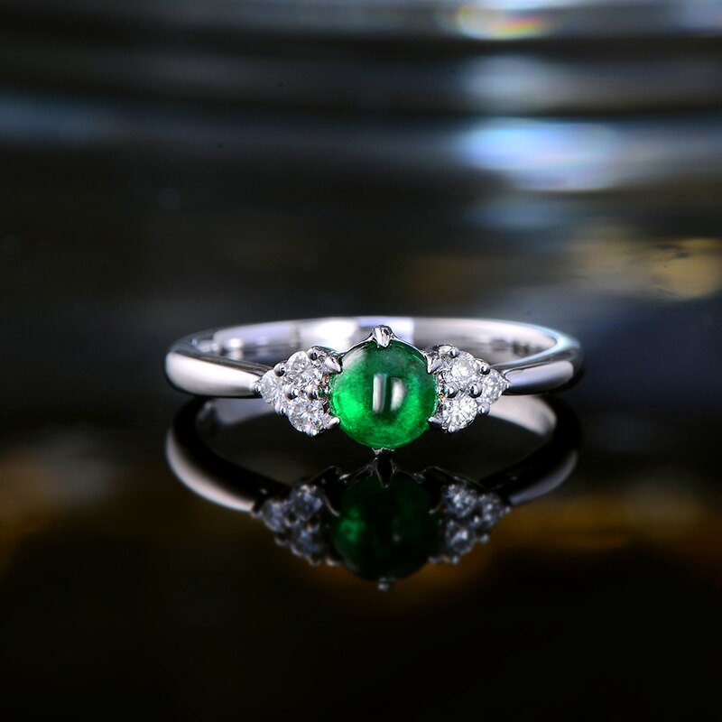 14k Gold 0.53ct Emerald Full Cut Diamond Engagement Ring for Women