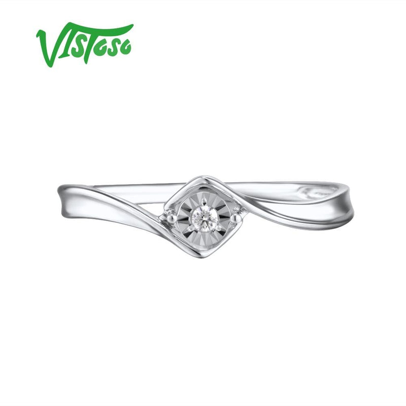 VISTOSO Genuine 14K 585 White Gold Sparkling Diamond Ring