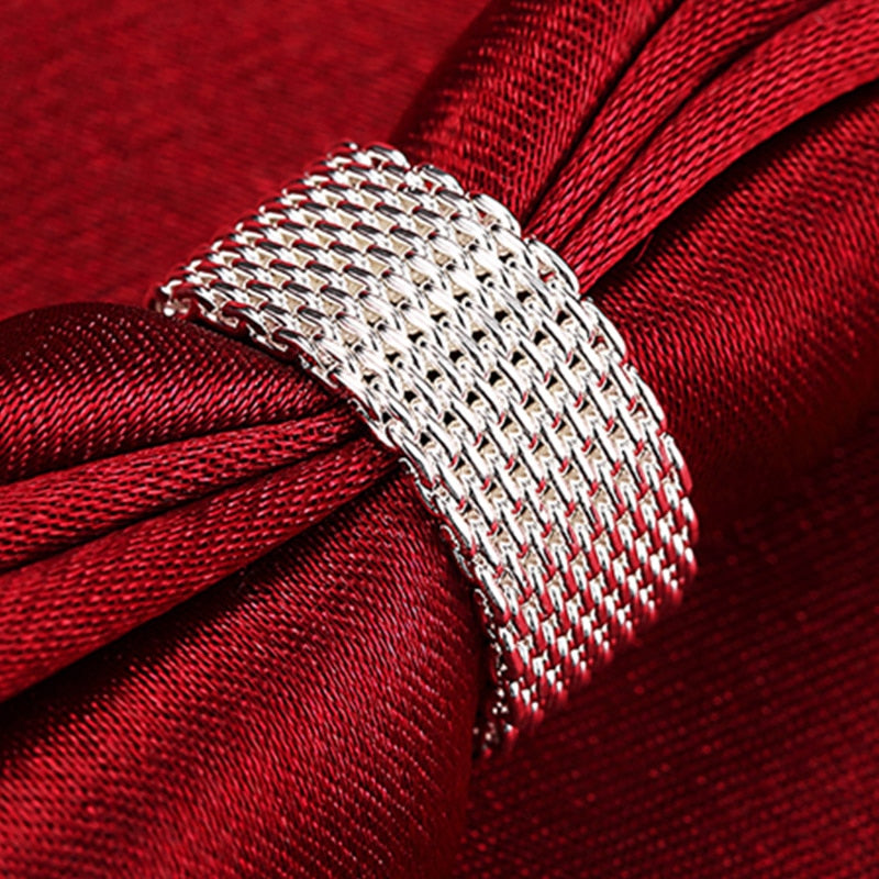 925 Silver Braided Mesh Circle Earrings and Bangle Set for Women