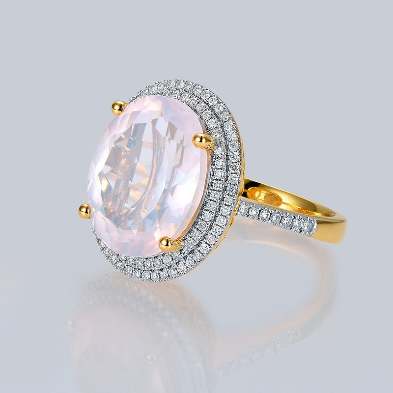 14k Multi-tone Gold Natural Pink Quartz 8.51ct Engagement Ring for Women