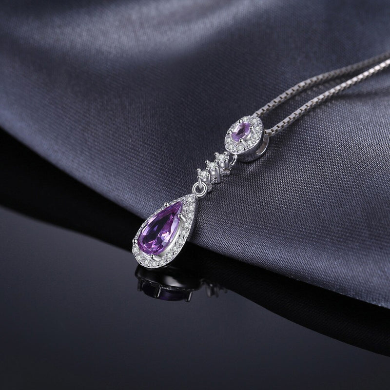 925 Sterling Silver Created Alexandrite Sapphire Drop Pendant for Woman