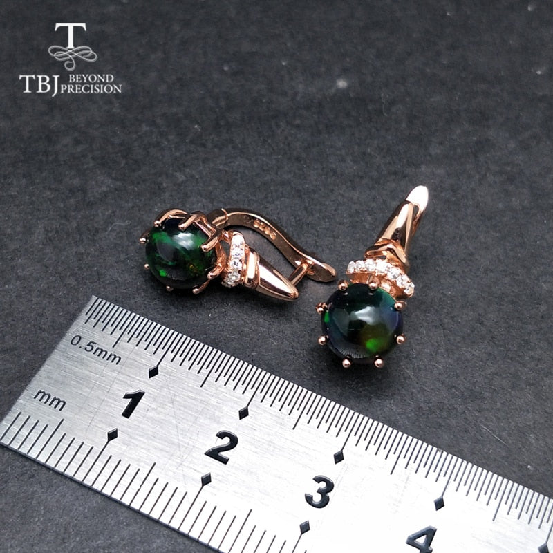 TBJ 925 Sterling Silver Natural Black Opal New Design Clasp Earrings in Rose Gold Color