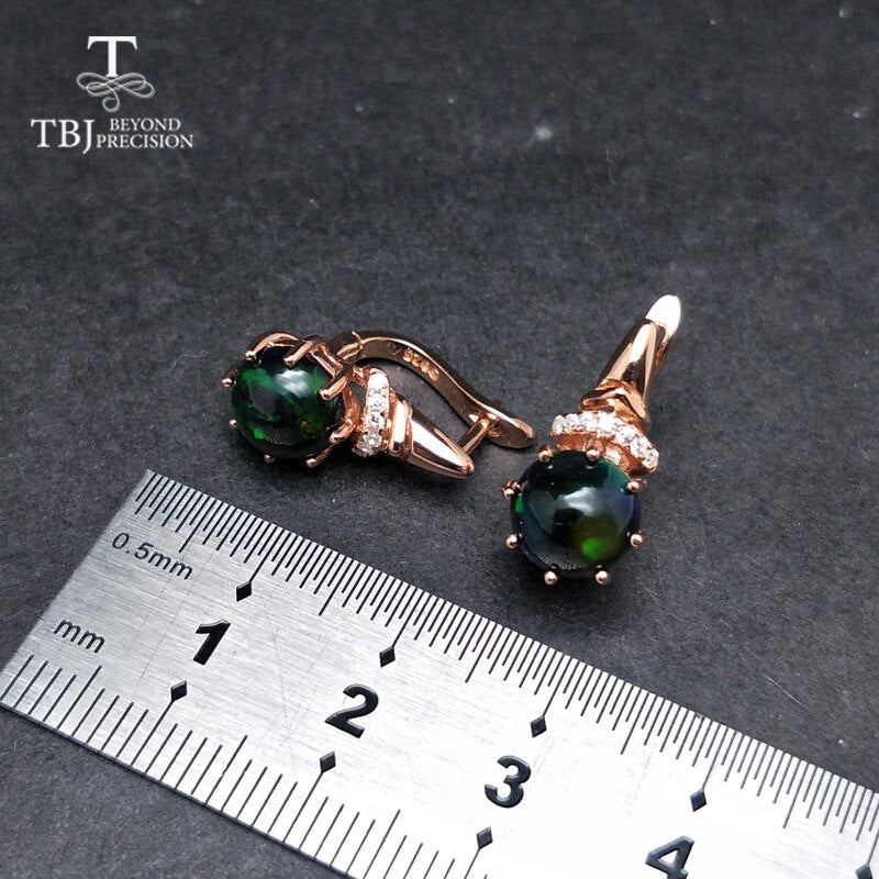 TBJ 925 Sterling Silver Natural Black Opal Clasp Earrings in Rose Gold Color