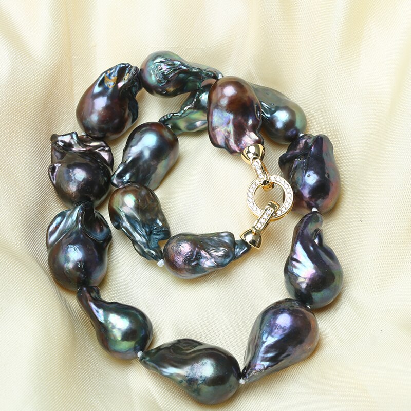 High-Quality Baroque Style Natural Black Pearl Necklace 45/50/55 cm 15-35mm