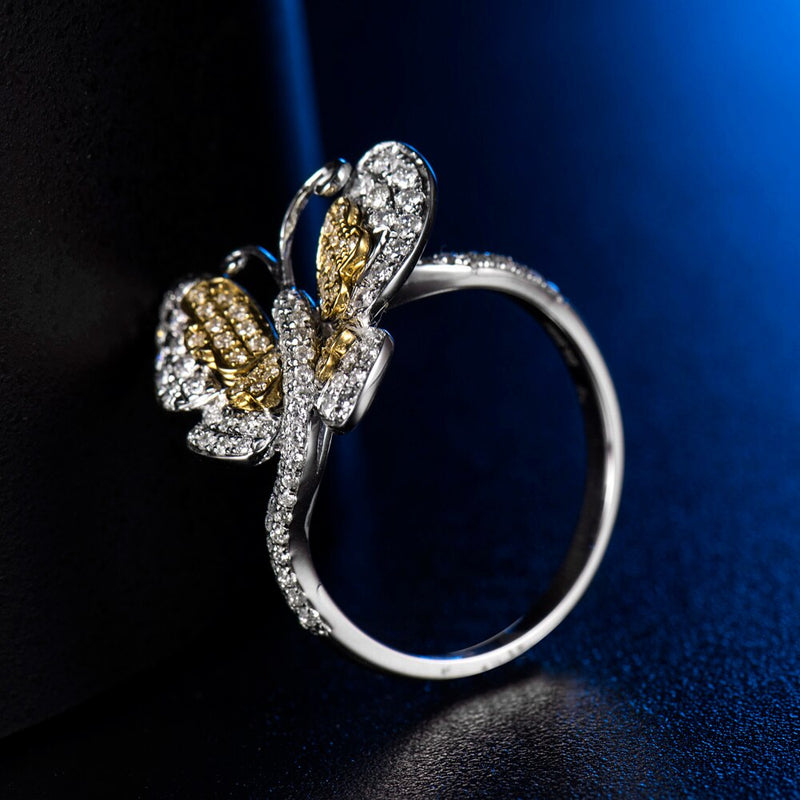 18K Two Tone Gold Diamond Butterfly Ring for Women