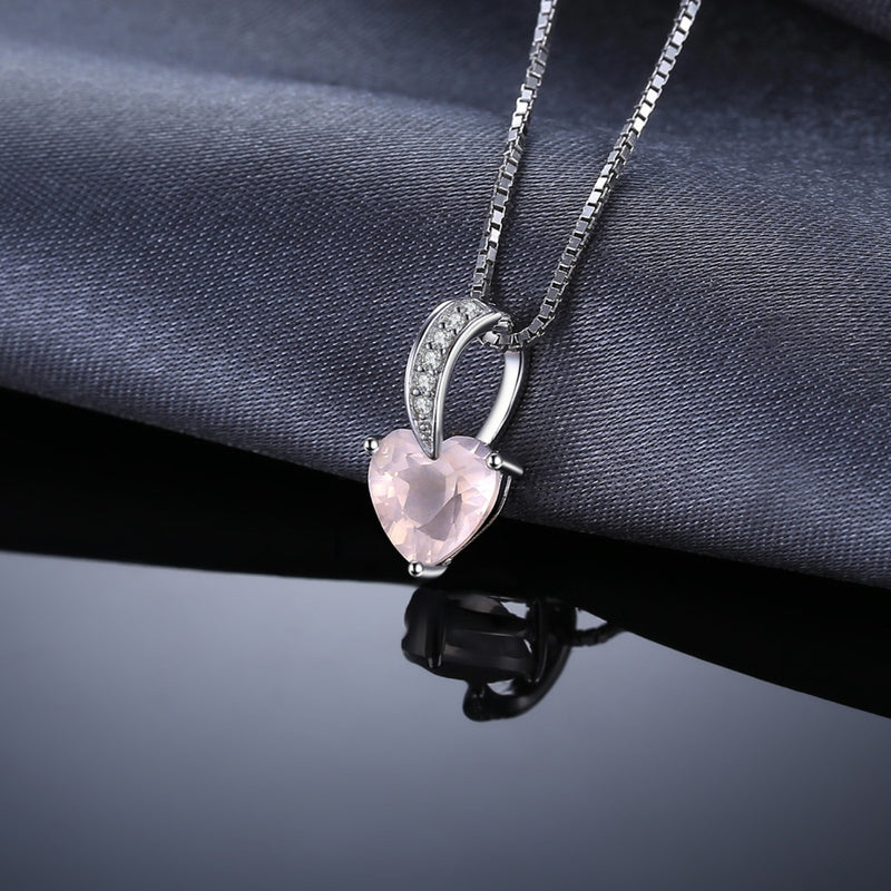 Sterling Silver Natural Pink Quartz Heart Pendant Necklace for Woman