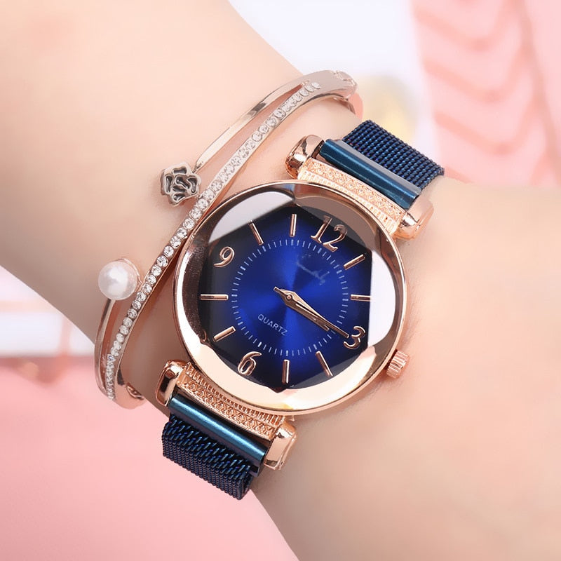 Luxury Fashion Ladies Gradient Dial Watch with Milan Strap
