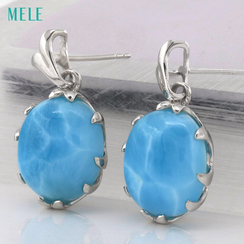 Sterling Silver Deep Blue Larimar Oval Earrings