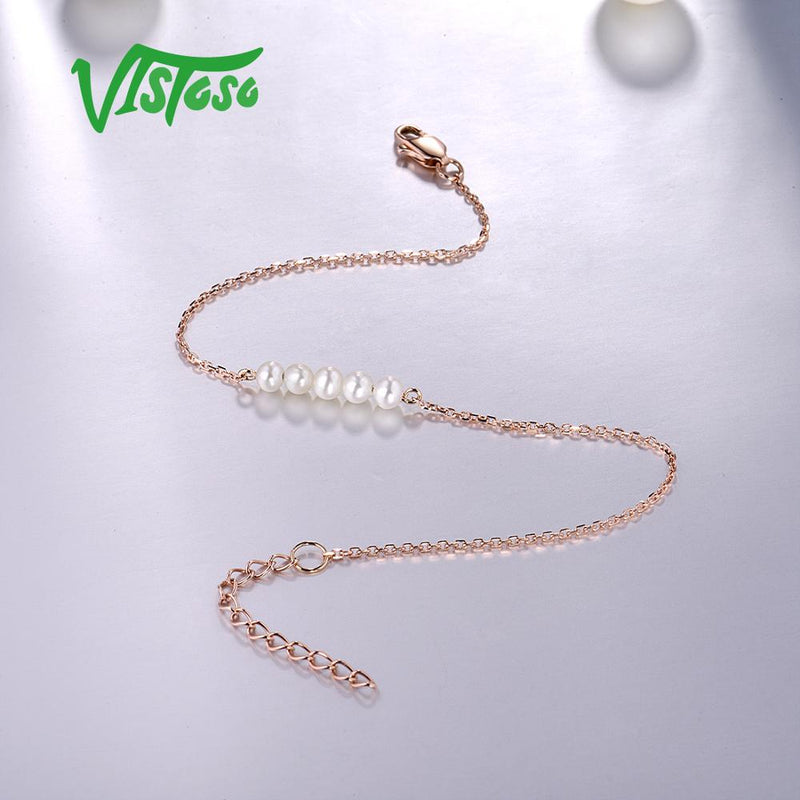 14K Rose Gold Pearl Bracelet for Women