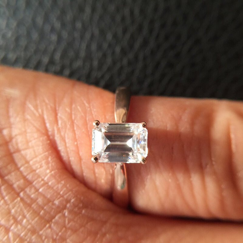 925 Sterling Silver Emerald Excellent Cut Moissanite Ring available in 1ct 1.8ct 2.7ct