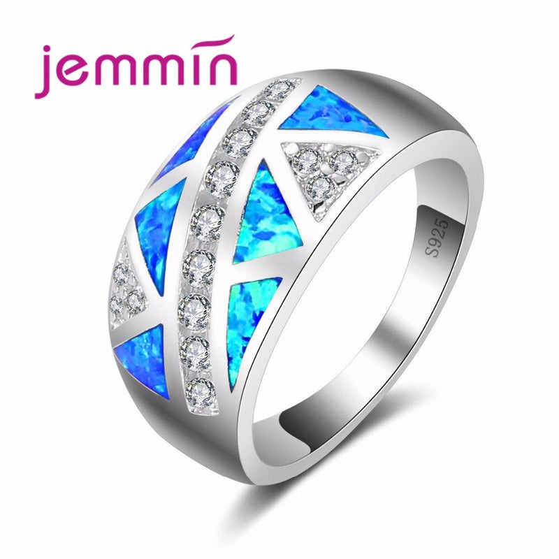 925 Sterling Silver Multicolored Crystal and Blue Fire Opal Rings for Women