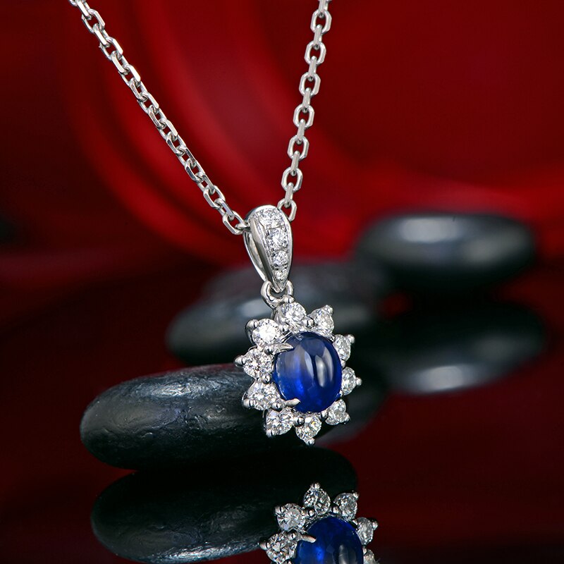 14kt White Gold Blue Sapphire Halo Pendant for Women