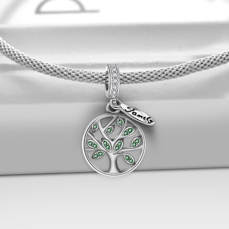 Jiayiqi 925 Sterling Silver Original Zircon Family Tree Bead Fit Pandora Charms Bracelet