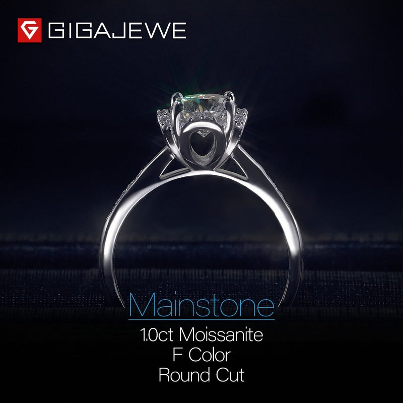 GIGAJEWE 925 Sterling Silver 1.2ct Round Cut Moissanite Lab Diamond Ring