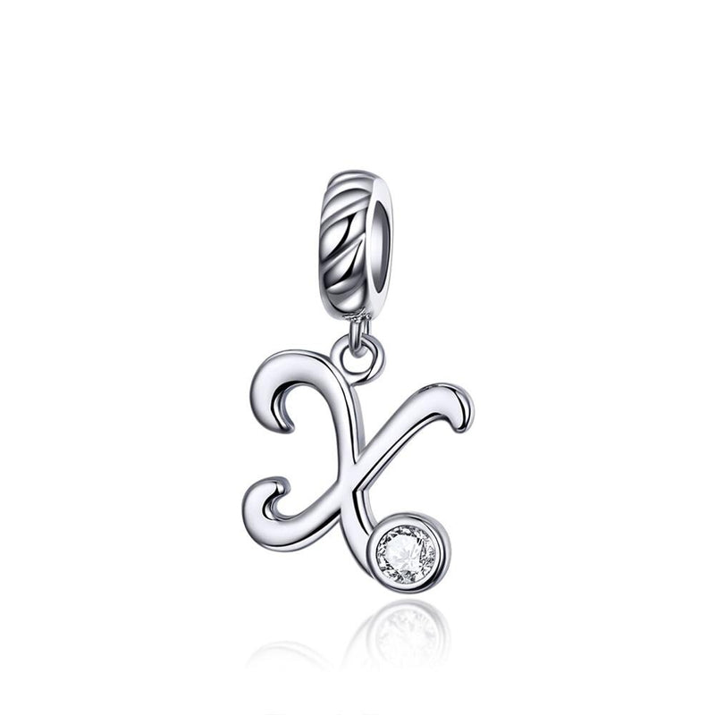 WOSTU 925 Sterling Silver Alphabet Letters Charms Fit Original Charm Bracelet Necklace