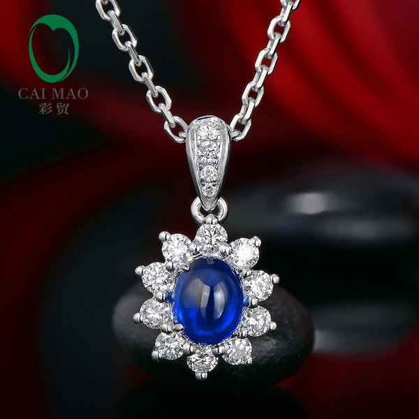 14kt White Gold Blue Sapphire Halo Pendant for Women