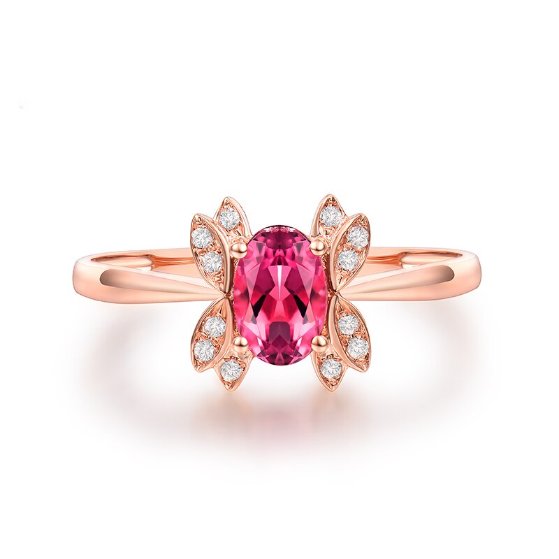 14K Rose Gold Pink Tourmaline Diamond Ring for Women