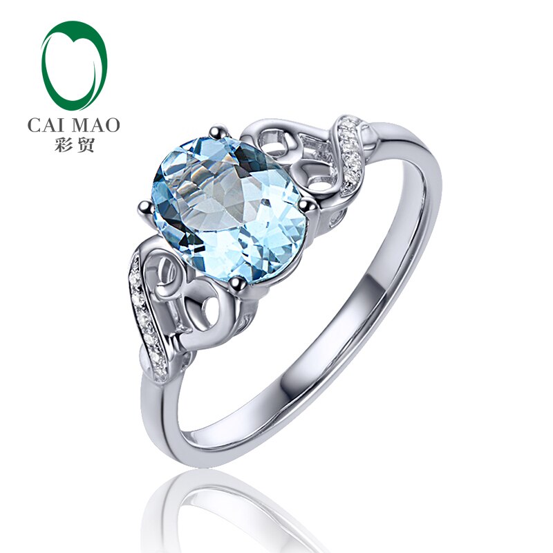 14k White Gold Aquamarine and Diamond Engagement Ring for Women