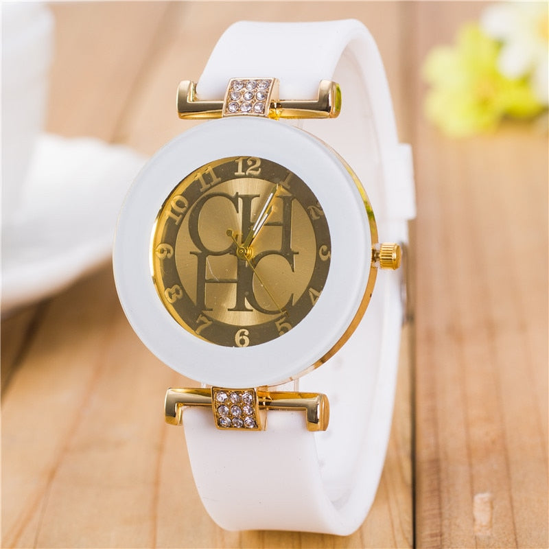 Gold Silicone Casual Quartz Watch for Women