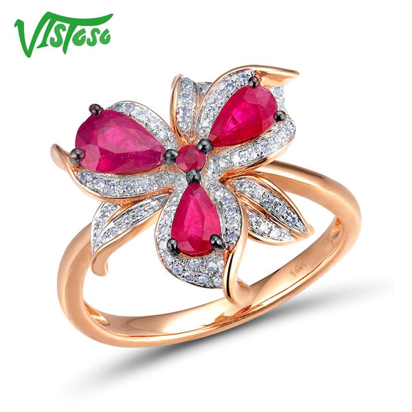 14K Rose Gold Diamond and Ruby Ring for Women