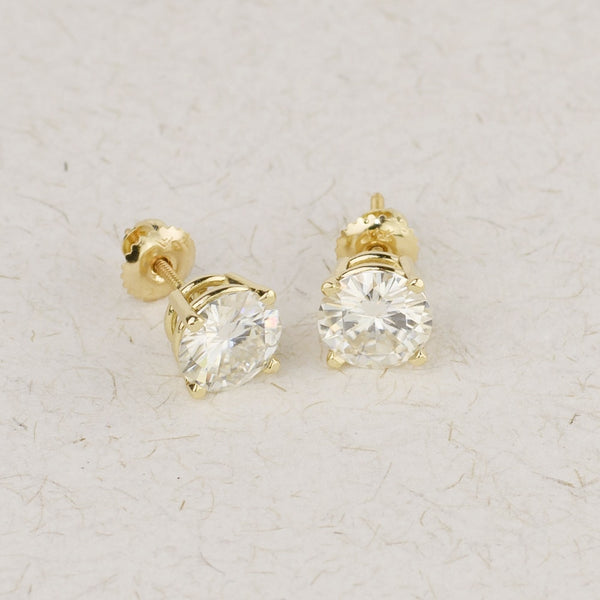 14K Yellow Gold Lab Grown Moissanite Screw Back Earrings 1.0 Carat ctw