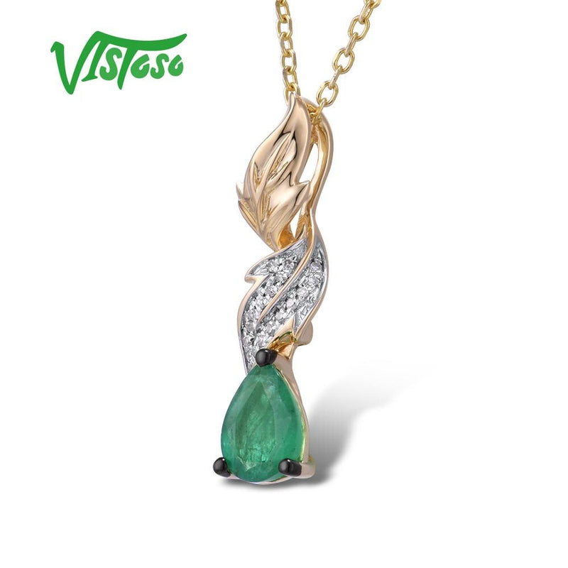 14K Yellow Gold Emerald Diamond Pendant for Women