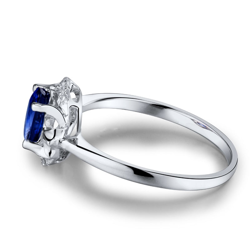 18K White Gold Natural Blue Sapphire Ring for Women