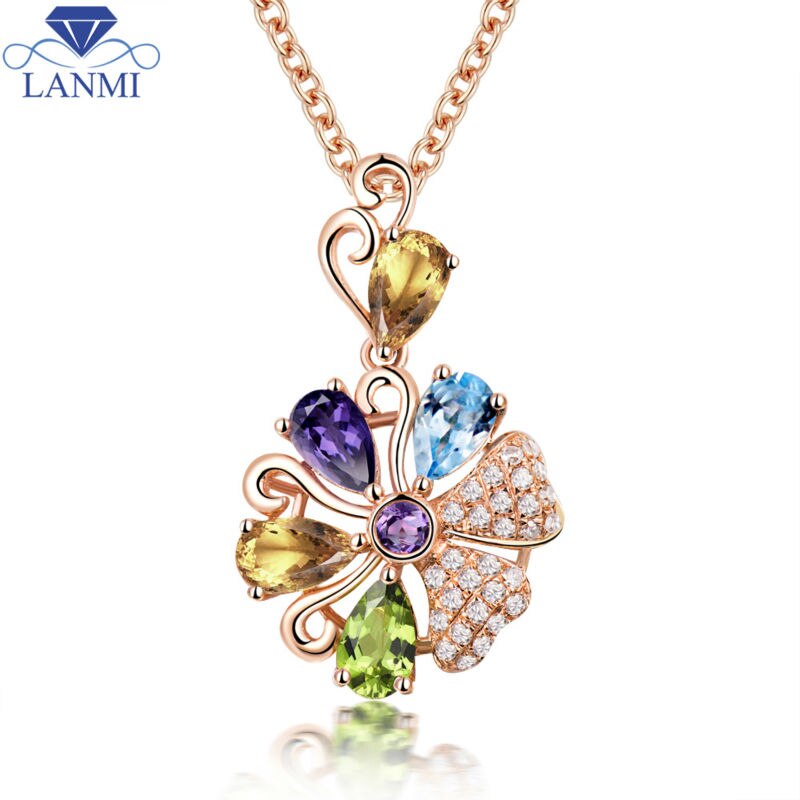 18Kt Rose Gold Amethyst Diamond Pendant for Women