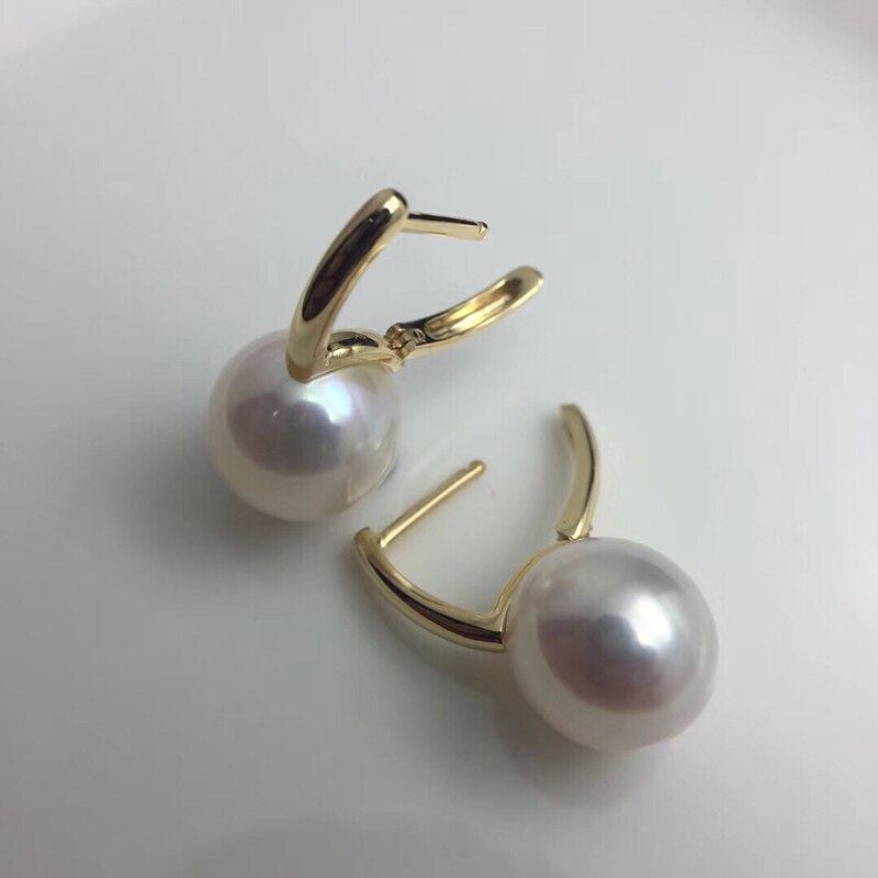 Sinya 18K Gold Hoop earrings with Natural Round 9.5mm Pearls
