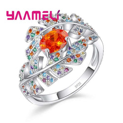 Latest New Leaves Leaf Rings for Women Gift Jewelry Solid 925 Sterling Silver Colored Cubic Zircon Stone Bague Bijoux