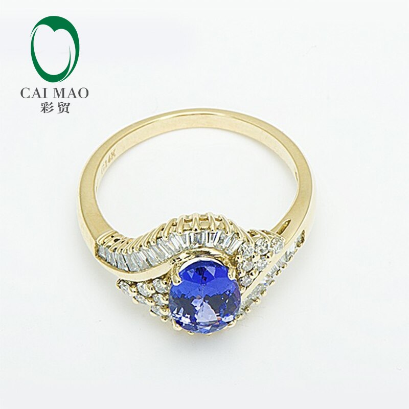 14K Yellow Gold Natural Diamond & Blue Tanzanite Ring for Women