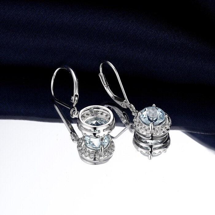 14kt White Gold Aquamarine Diamond Dangle Earrings for Women