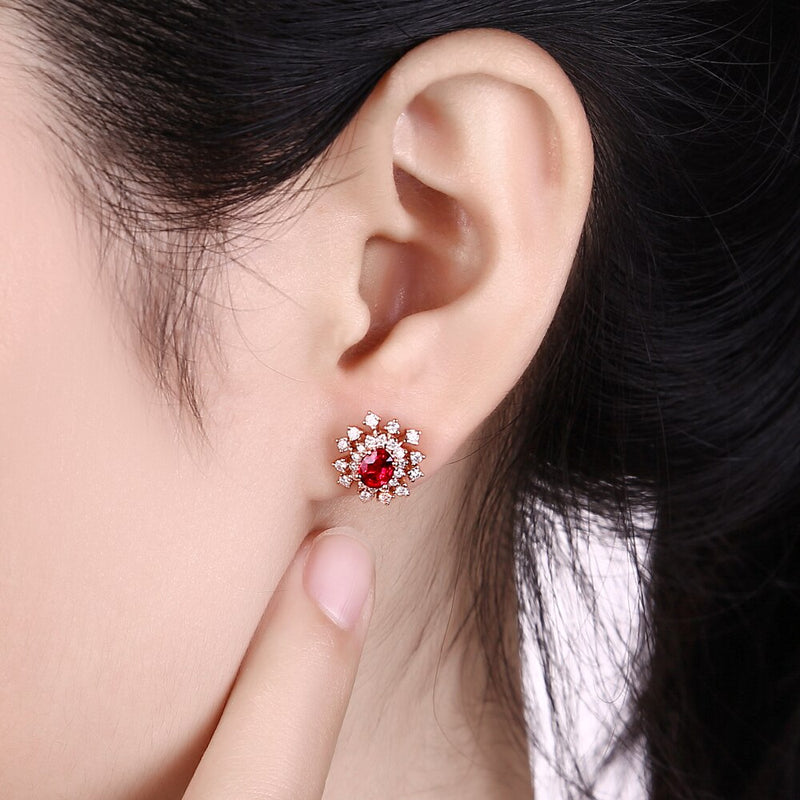 14kt Gold Natural Ruby and Diamond Studs for Her