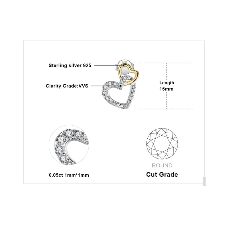 925 Sterling Silver, Cubic Zirconia Heart Stud Earrings for Women