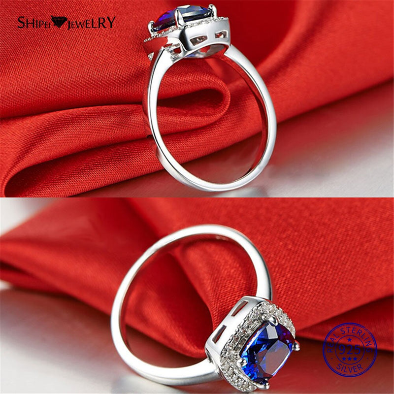 Shipei 100% 925 Sterling Silver Fine Jewelry White Gold Square Sapphire Engagement Ring for Women Anniversary Gift