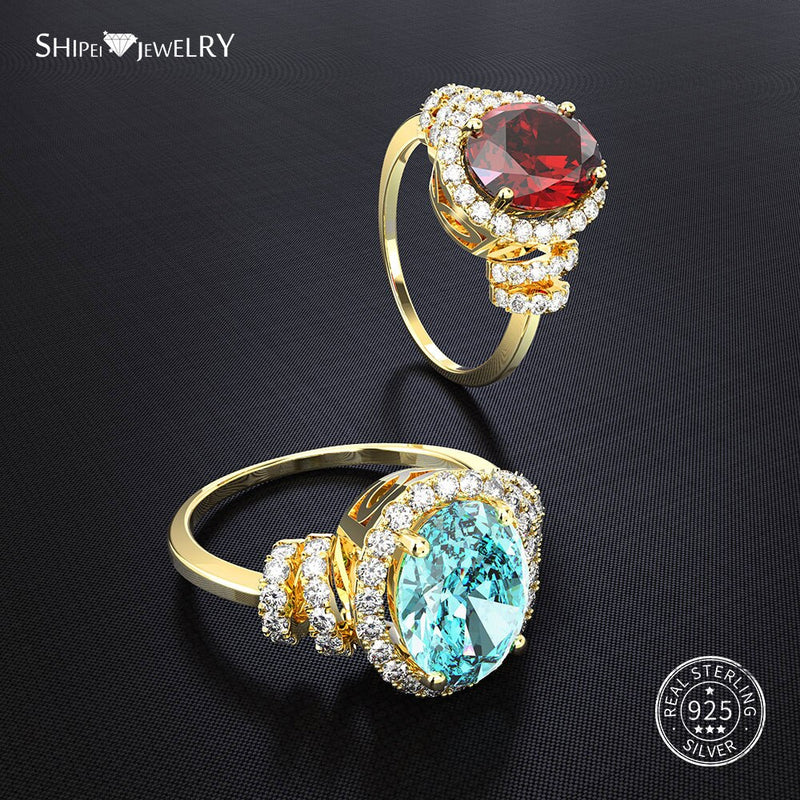 Shipei Genuine Ruby Ring Silver 925 Jewelry For Women Gold Wedding Ring Gemstone Engagement Anniversary Gift