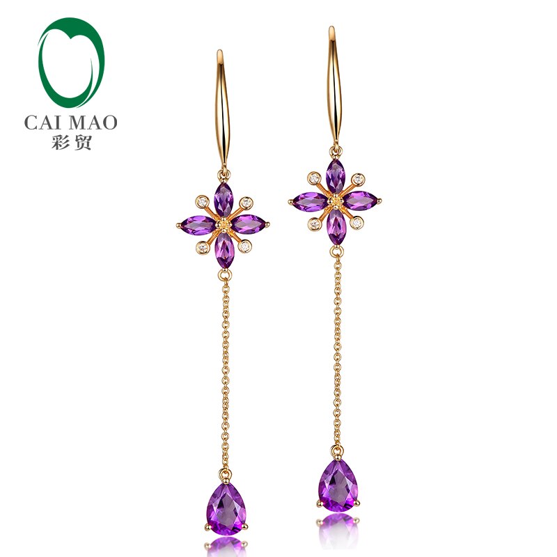 14K Yellow Gold Purple Amethyst Dangle Earrings for Women