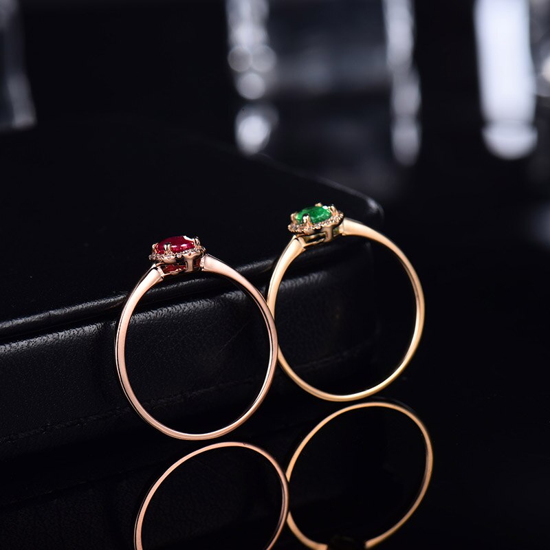 14K Yellow/Rose Gold Emerald Ruby Diamond Ring for her