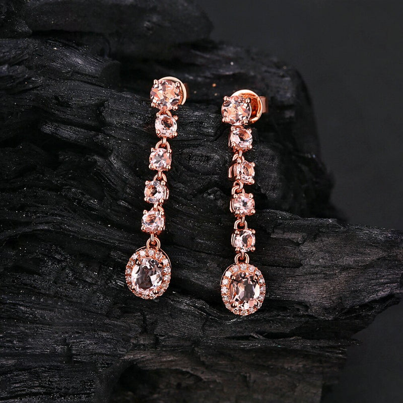 14K Rose Gold 1.88ct Morganite and Diamond Dangle Earrings for Her