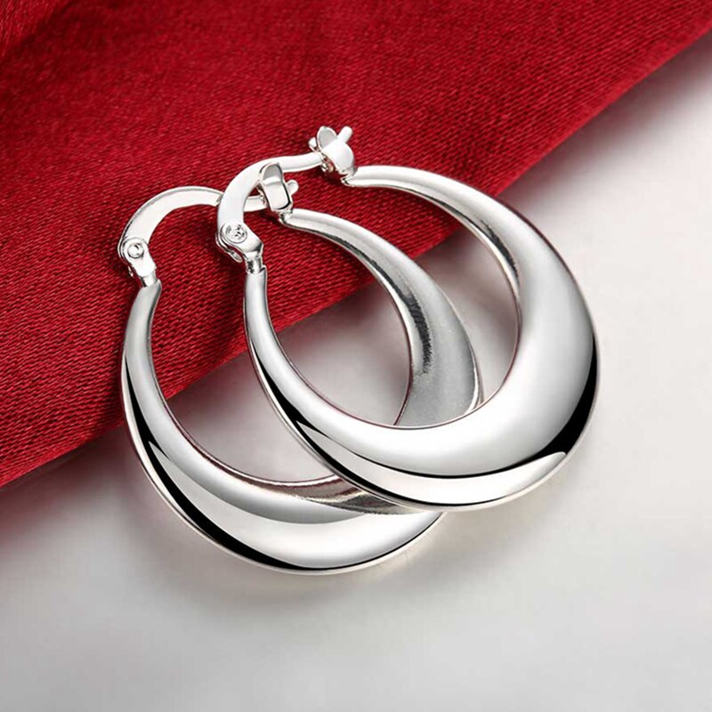 925 Silver Fashion Moon Hoop Earrings