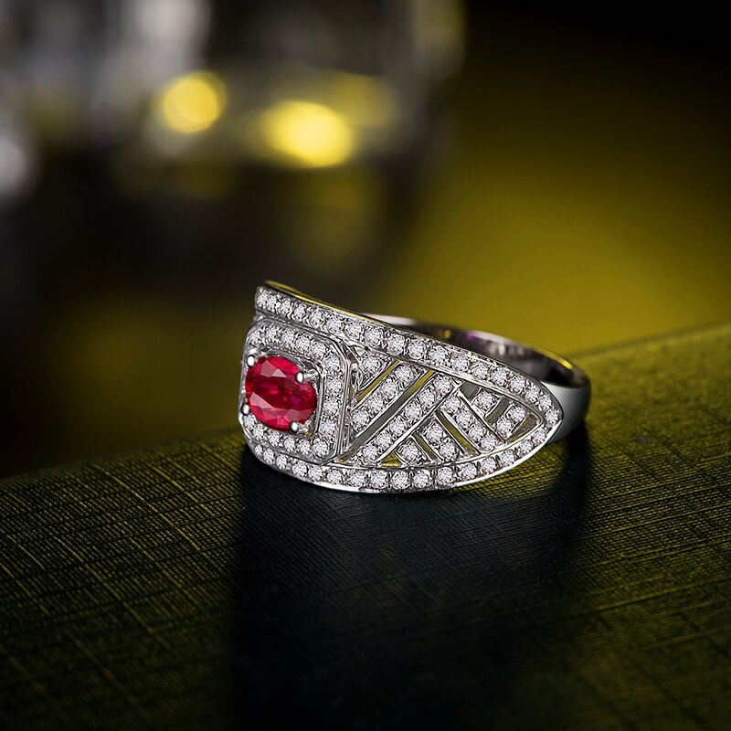 14K White Gold Red Ruby and Diamond Ring for Women