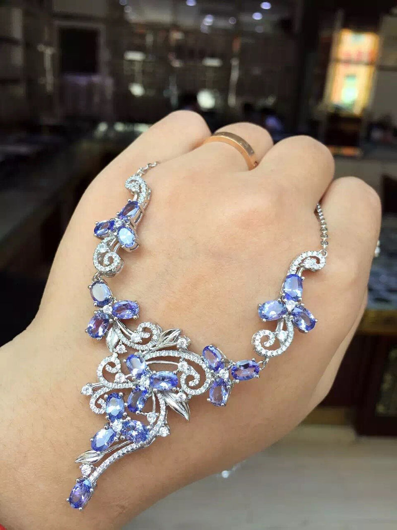 925 Sterling Silver Natural Luxury Tanzanite Necklace