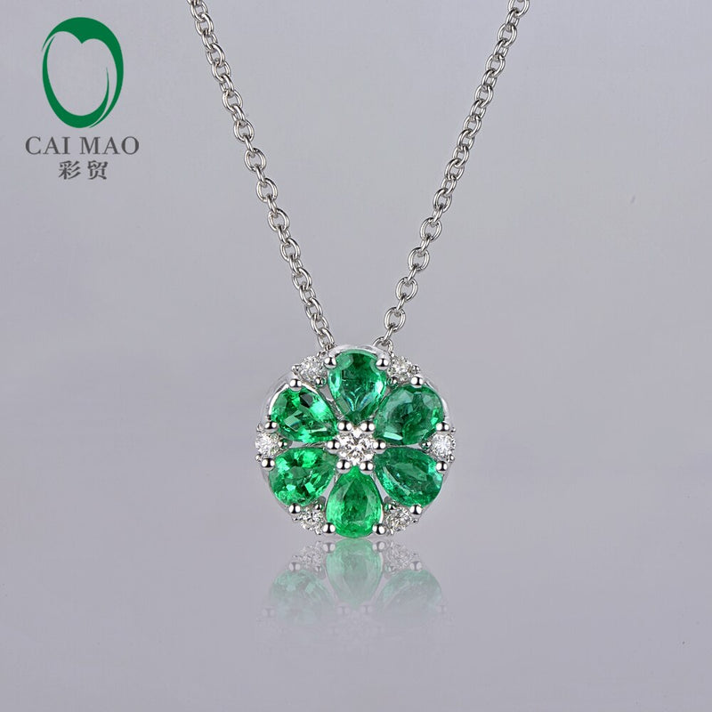 14k White Gold 1.42ct Emerald & Diamond Pendant Necklace for Women