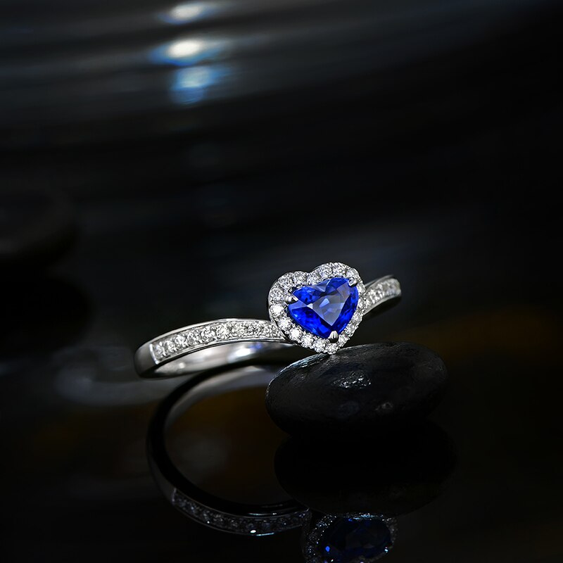 14kt White Gold Blue Sapphire Halo Diamond Engagement Ring for Her