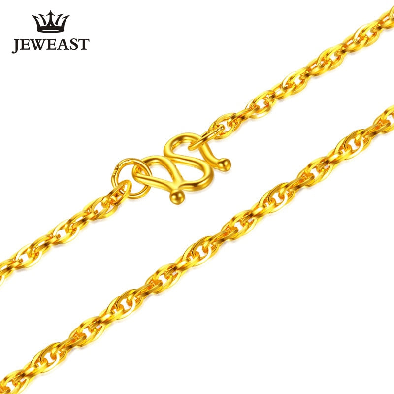 JJF 24K Pure Gold Real AU 999 Chain Brightly Simple Classic Necklace