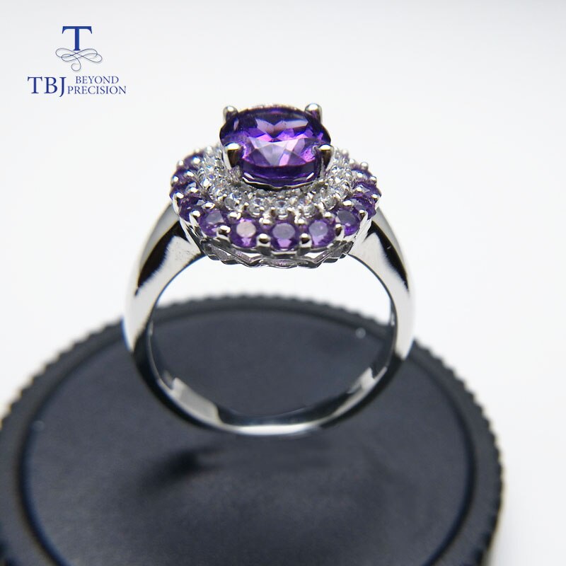 TBJ 925 Sterling Silver Natural 3ct oval 7*9mm High Quality Amethyst Ring